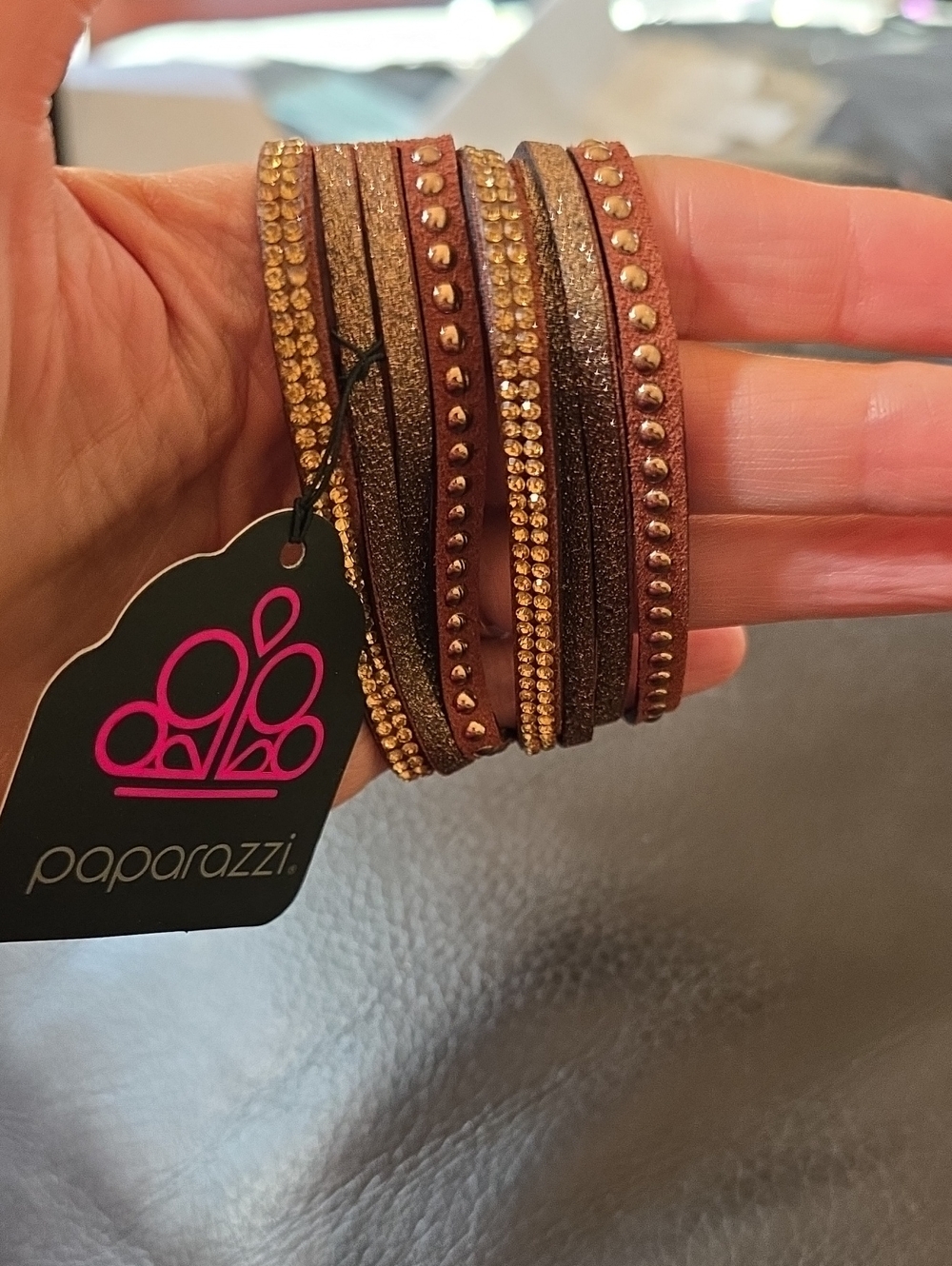 paparazzi Brown and Gold Multi-Row Sparkle Wrap Bracelet
